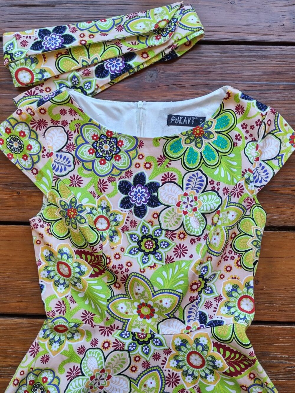 Pukavt Floral Dress Fit & Flare Sz XSmall 'Flower Power' Mod Indie Retro Hippie - Picture 3 of 11